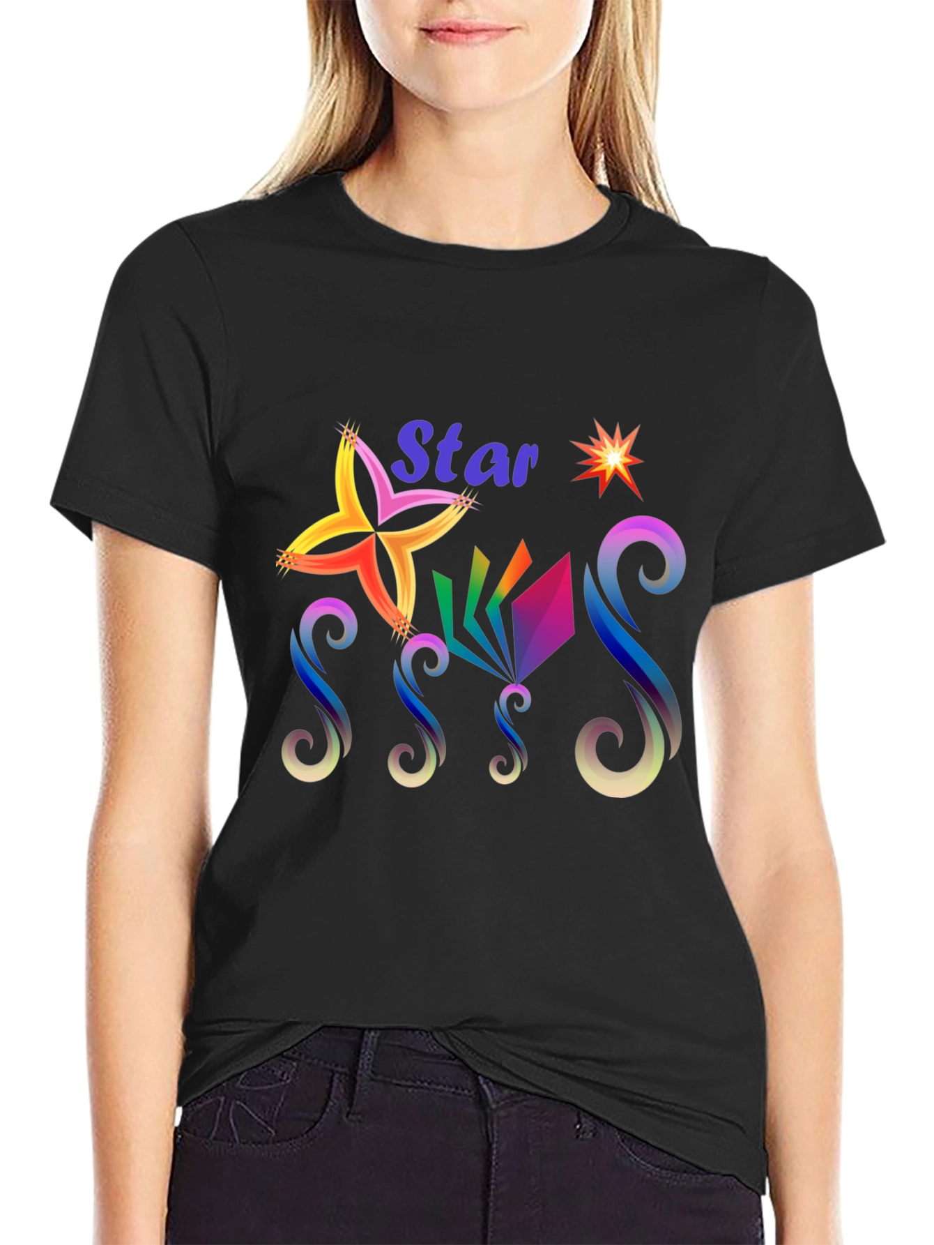 Star Graphic Print Black T-Shirt