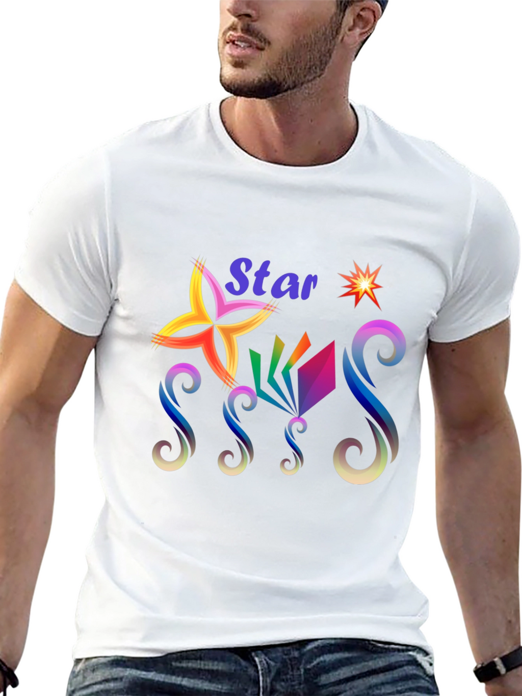 Star Graphic Print Black T-Shirt