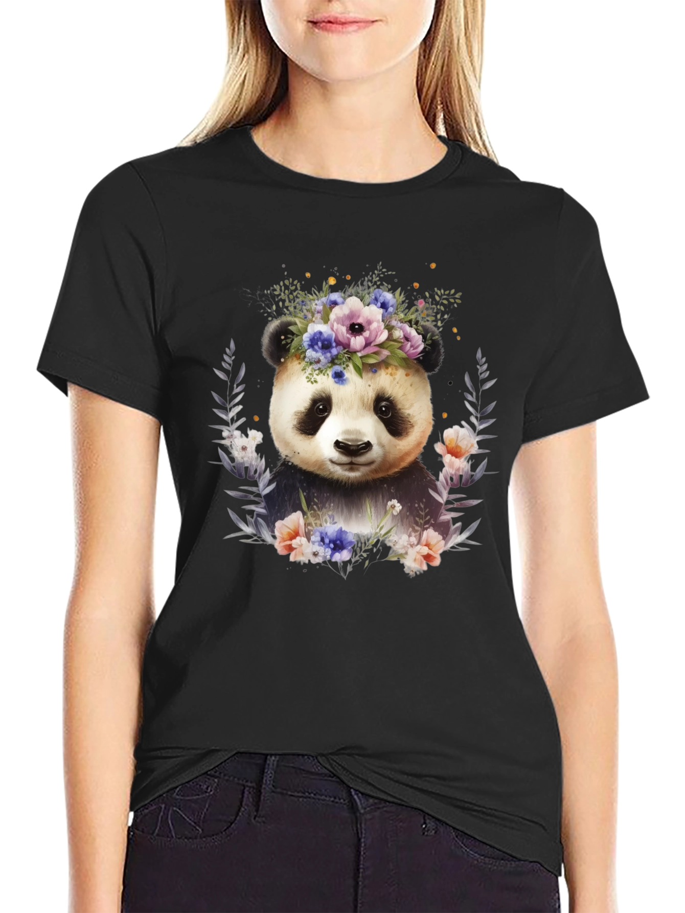 Panda Floral Wreath T-Shirt - Cute Animal Tee