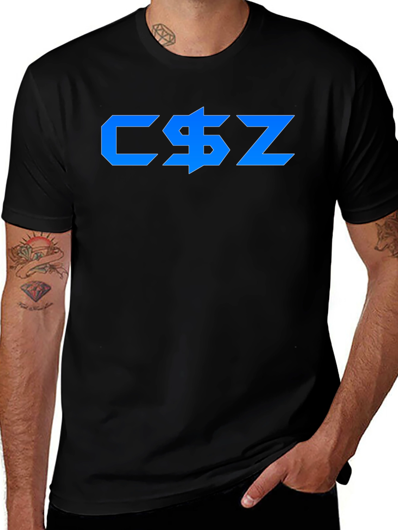CSZ Graphic Tee - Bold Blue Design on Black