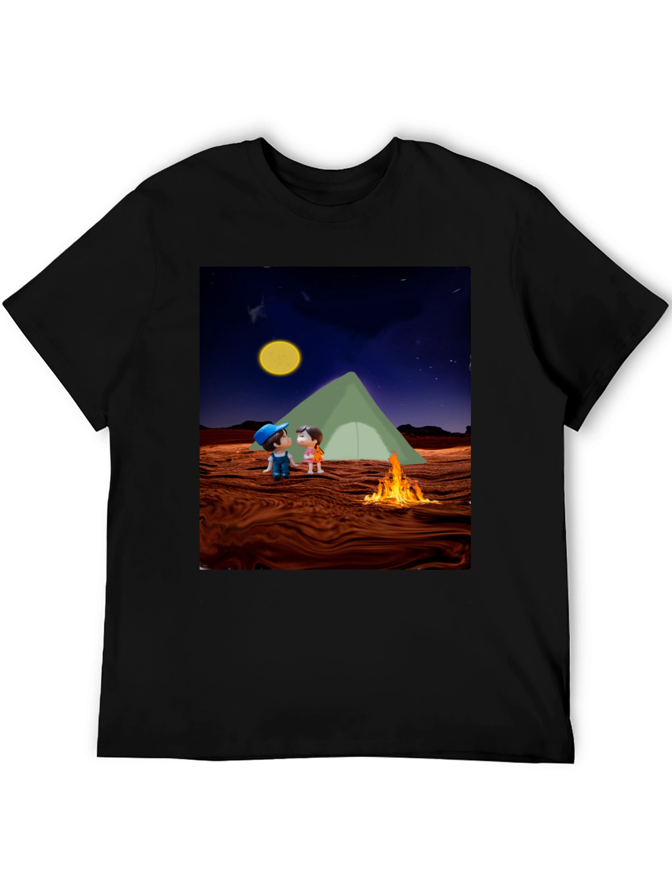 Camping Couple Graphic Black T-Shirt