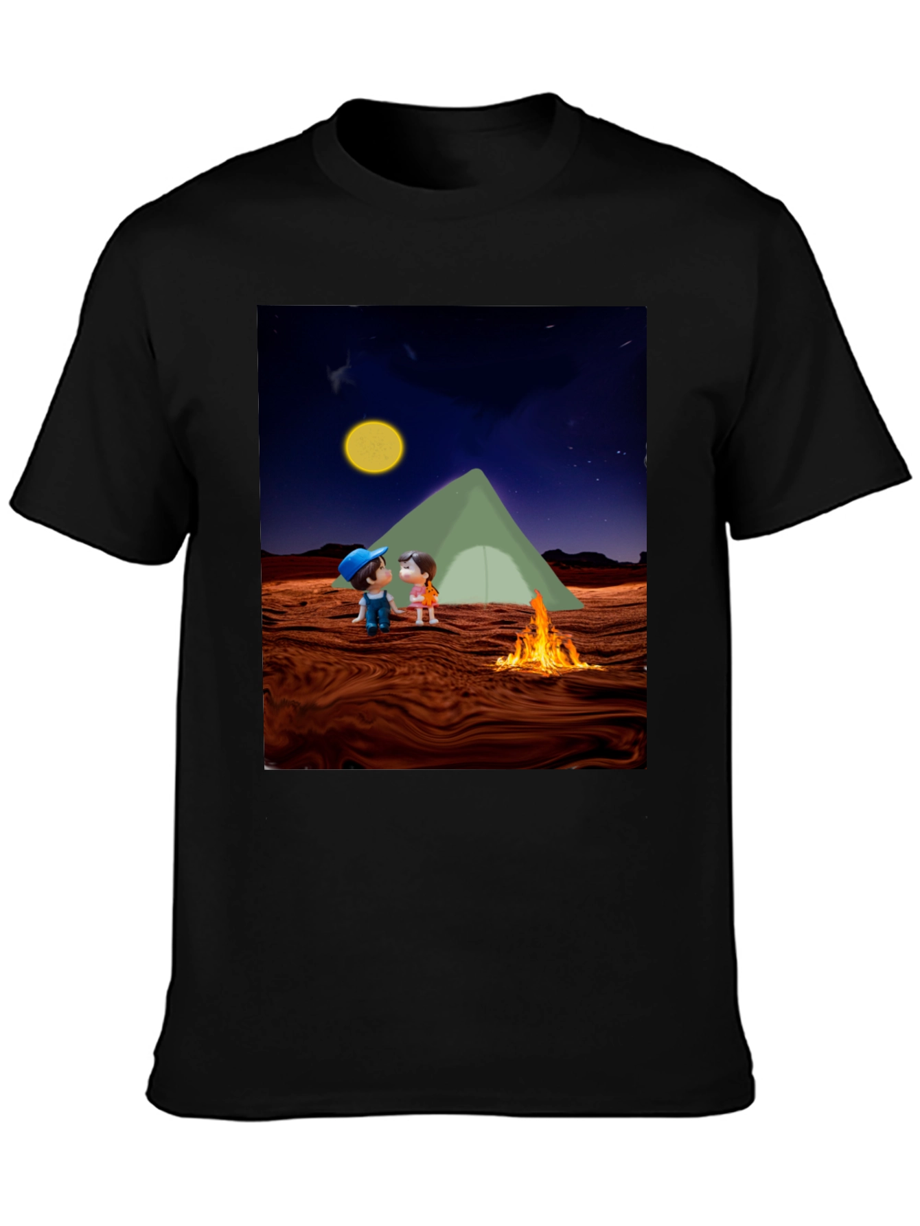 Camping Couple Graphic Black T-Shirt