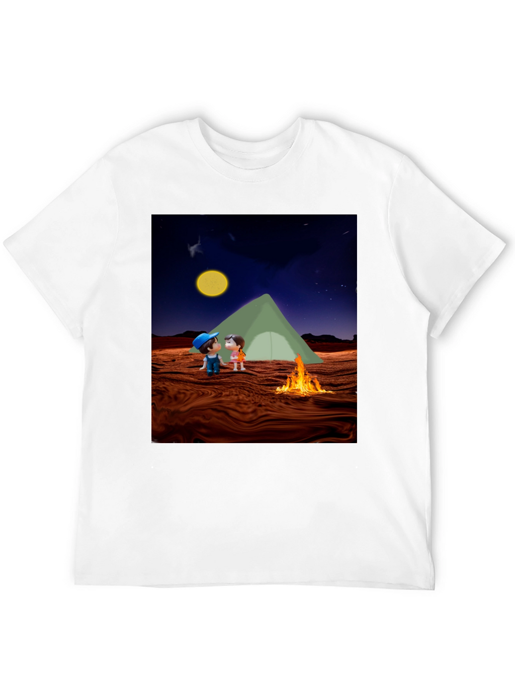Camping Couple Graphic Black T-Shirt