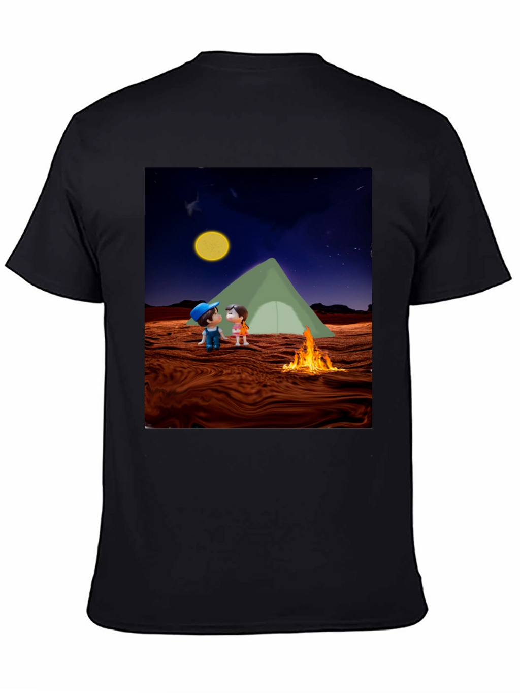 Camping Couple Graphic Black T-Shirt