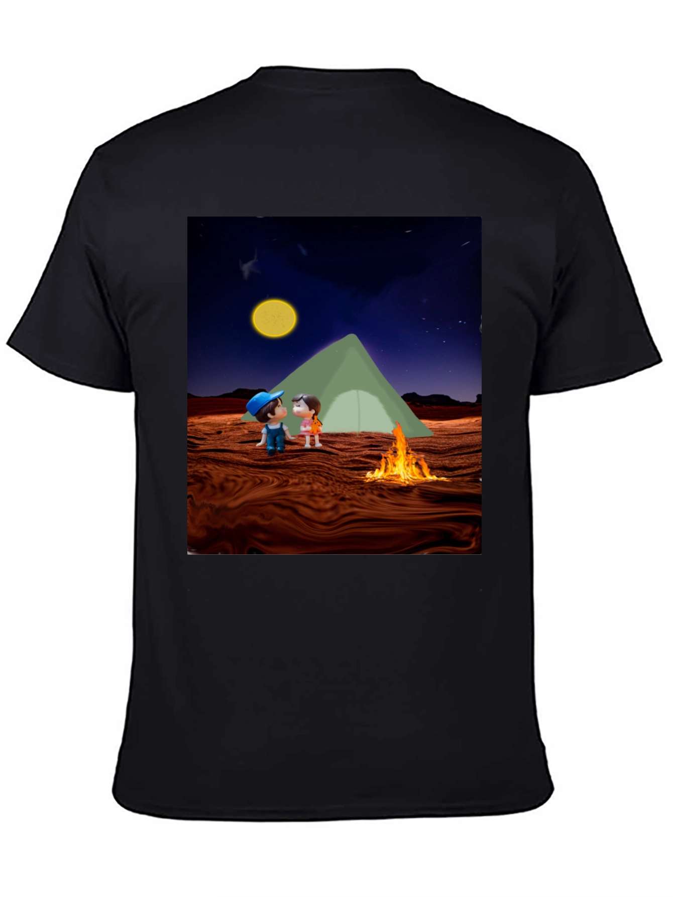 Camping Couple Graphic Black T-Shirt