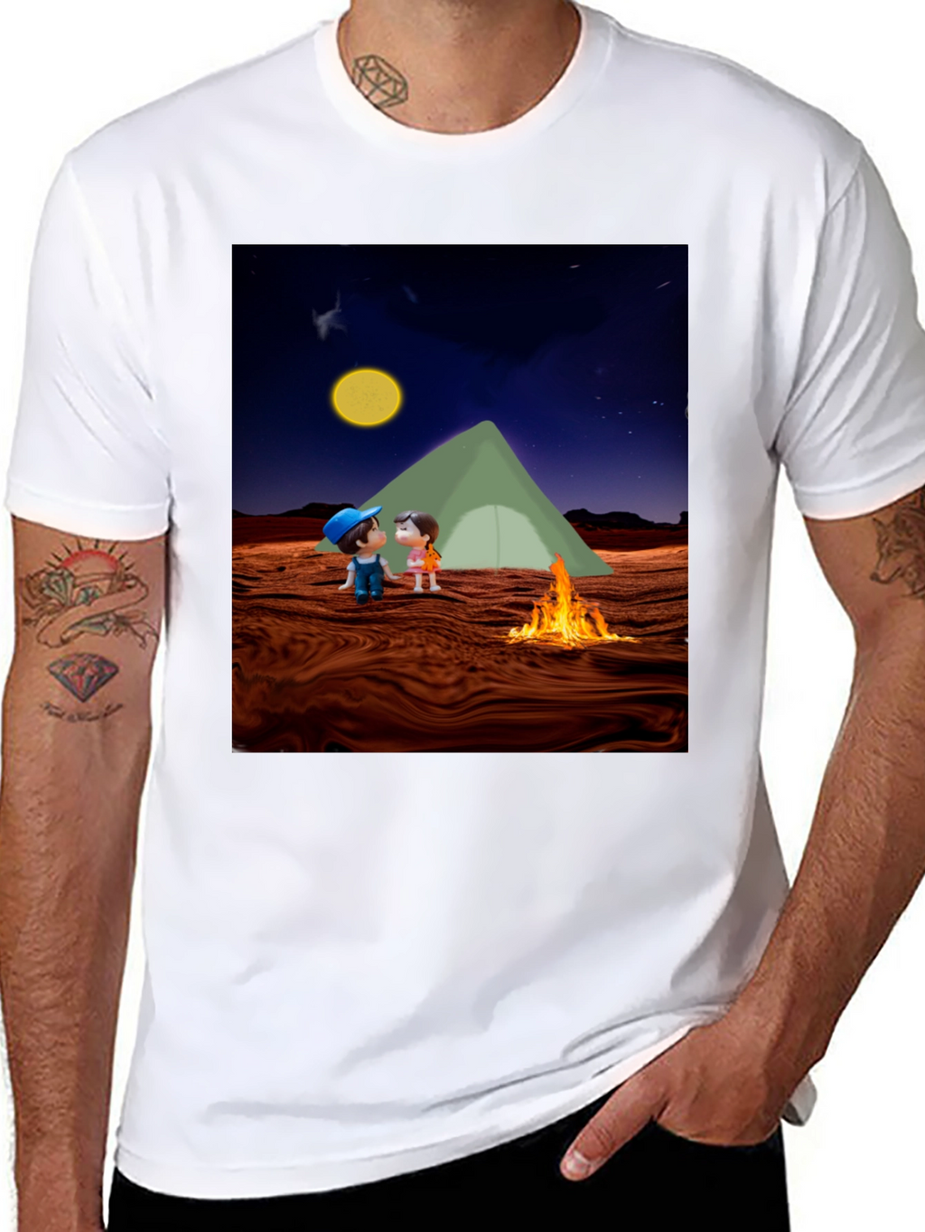 Camping Couple Graphic Black T-Shirt