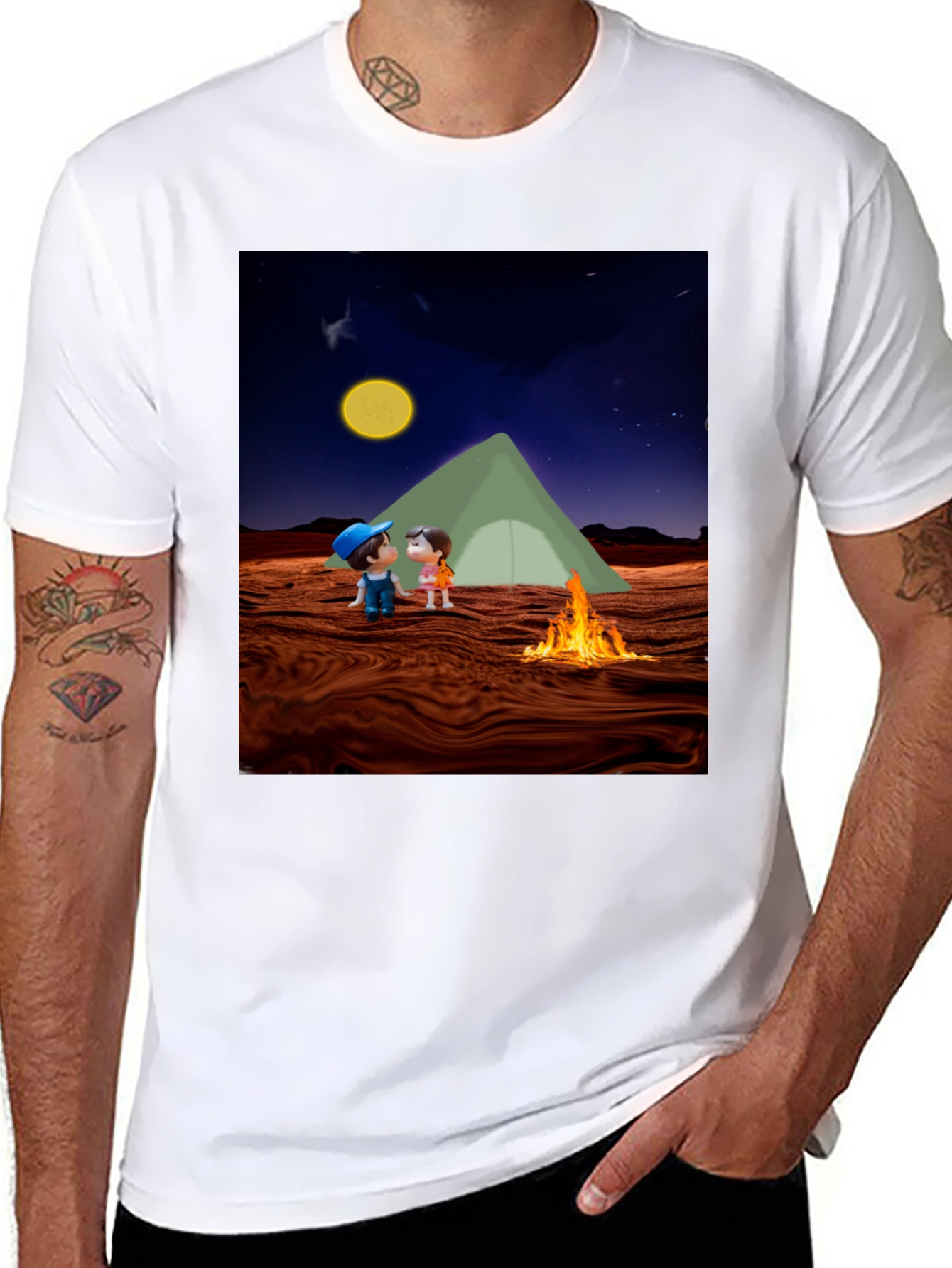 Camping Couple Graphic Black T-Shirt