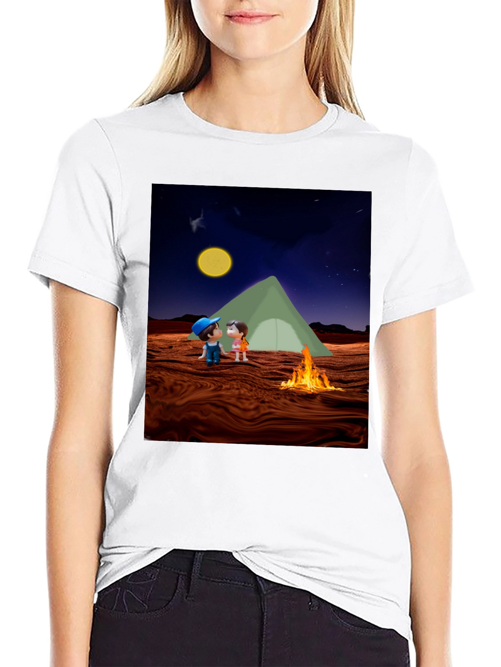 Camping Couple Graphic Black T-Shirt