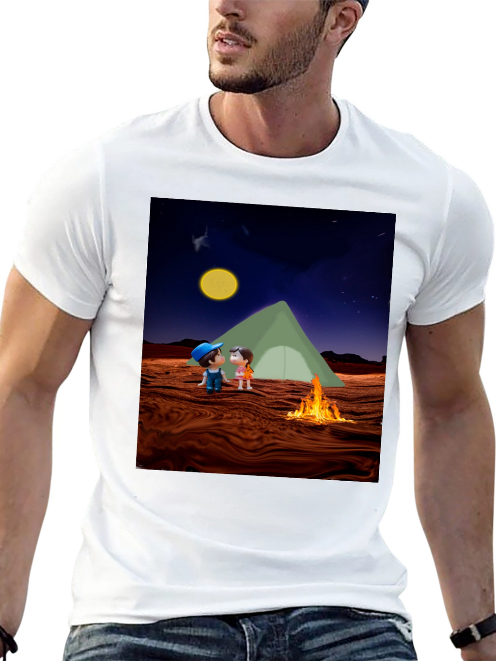 Camping Couple Graphic Black T-Shirt