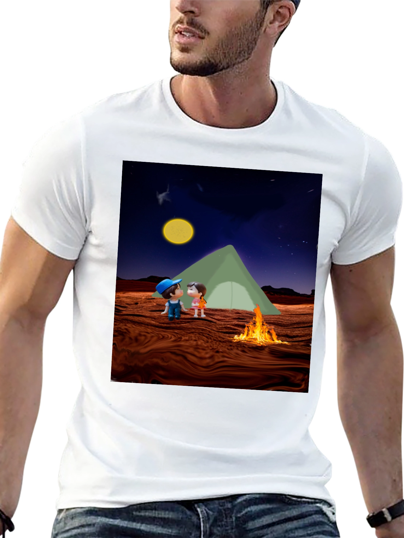 Camping Couple Graphic Black T-Shirt