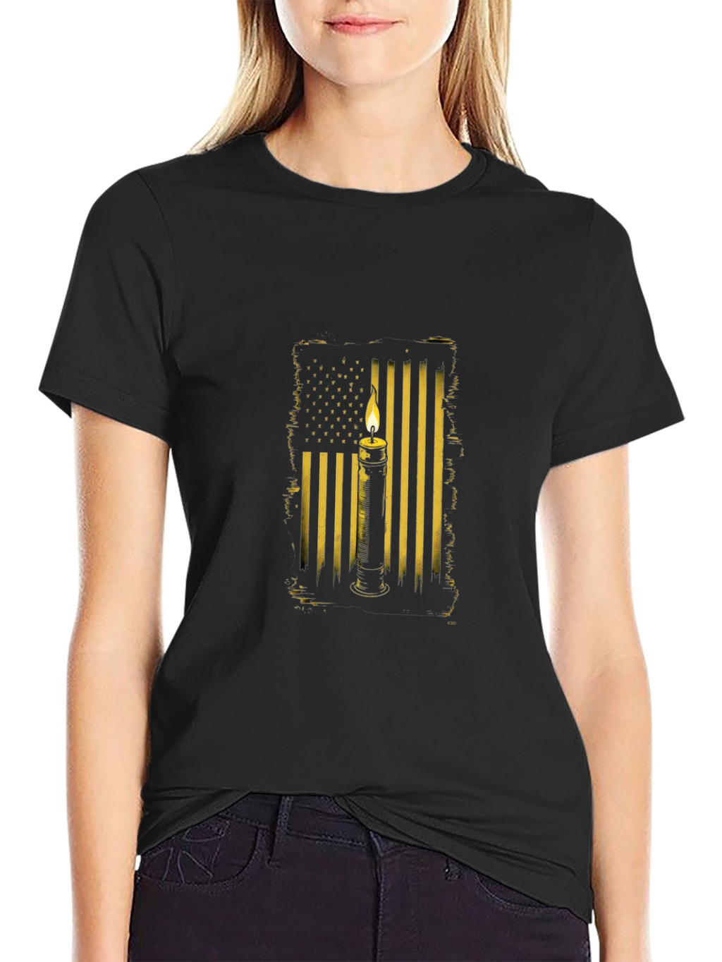 American Flag Candle T-Shirt - Black