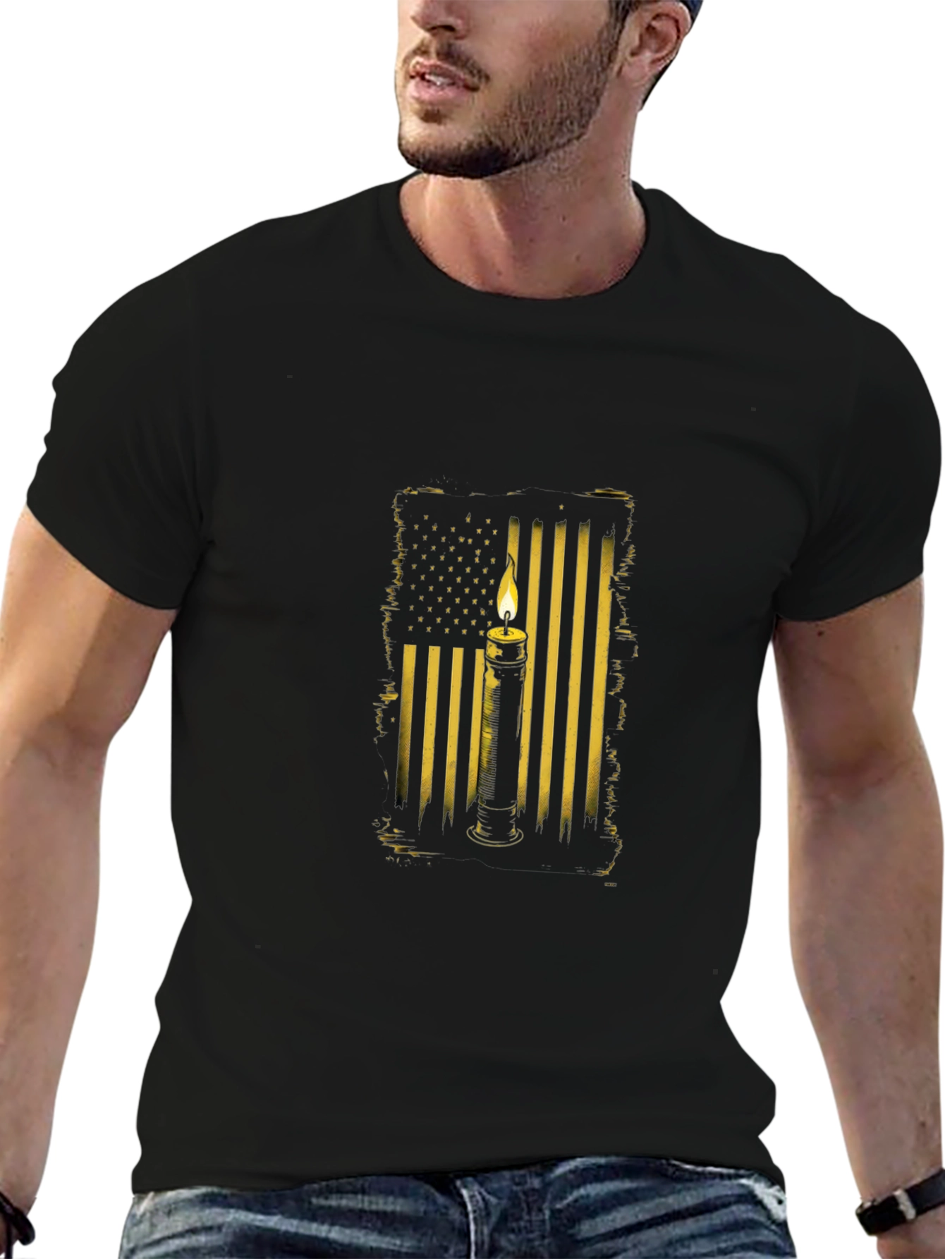 American Flag Candle T-Shirt - Black