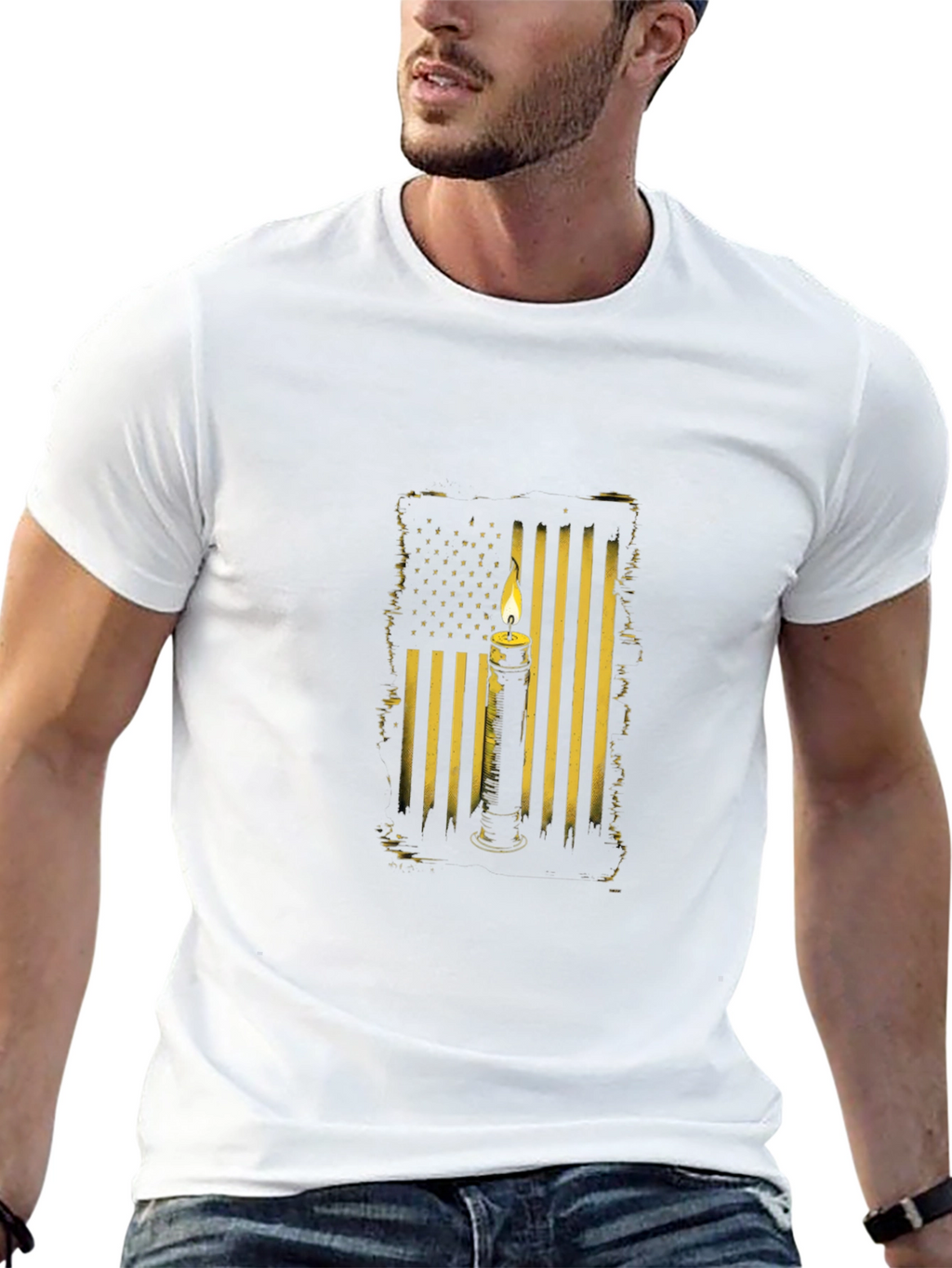 American Flag Candle T-Shirt - Black