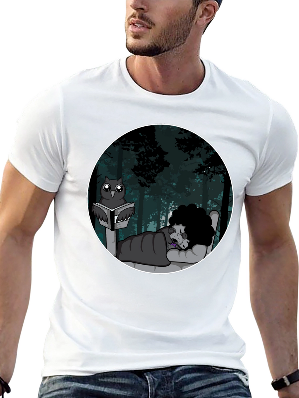 Owl Reading To Sleeping Monster Graphic T-Shirt