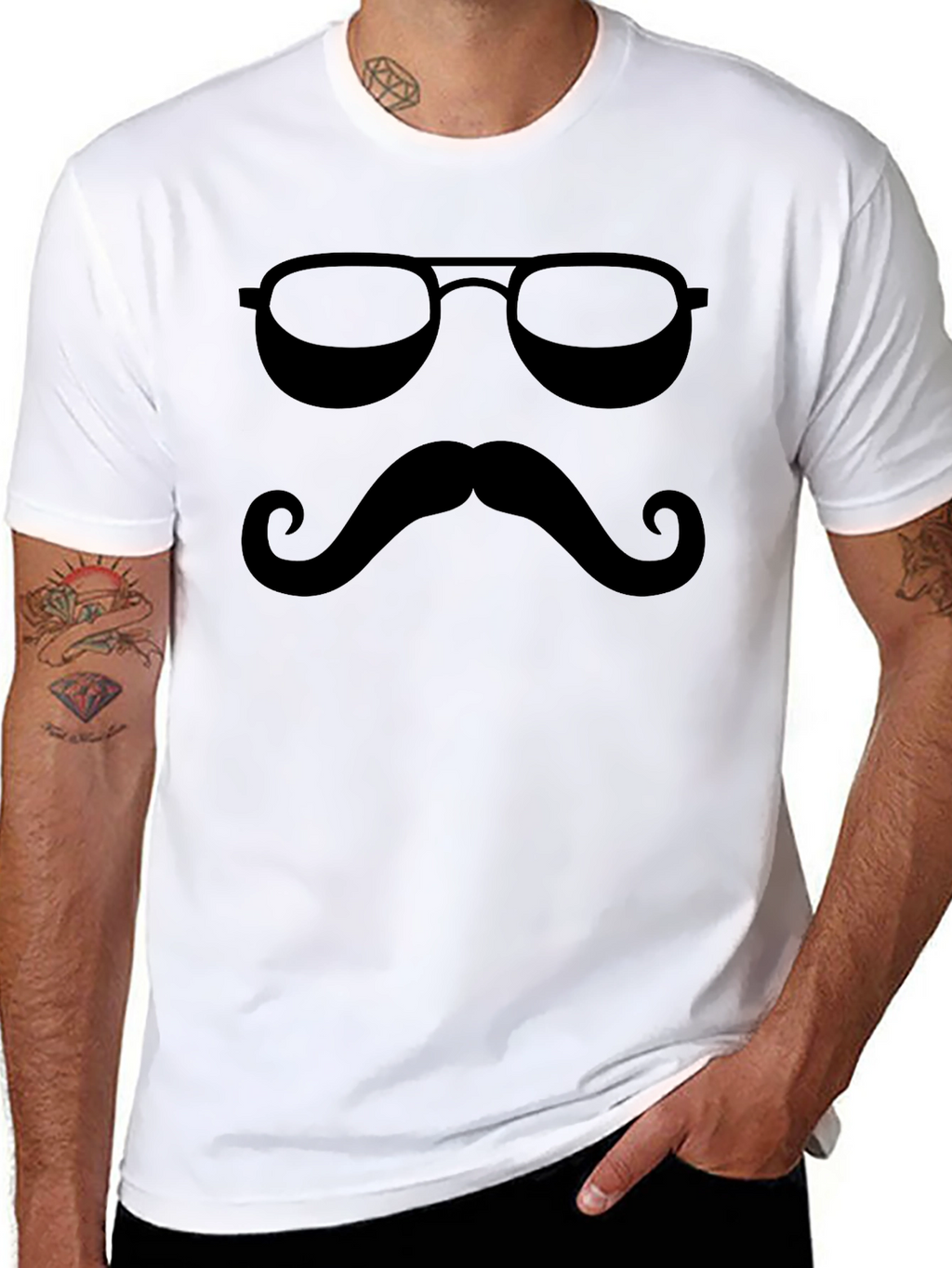 Cool Shades & Mustache Graphic Tee - Classic Black