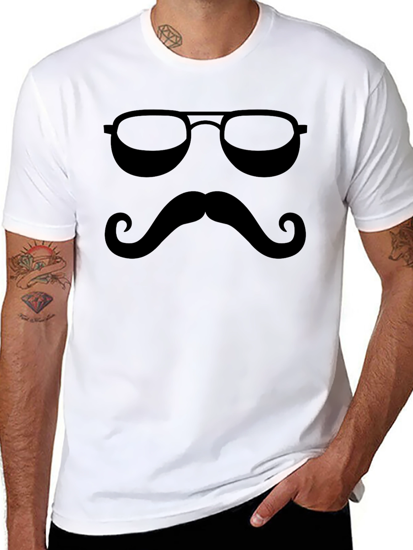 Cool Shades & Mustache Graphic Tee - Classic Black