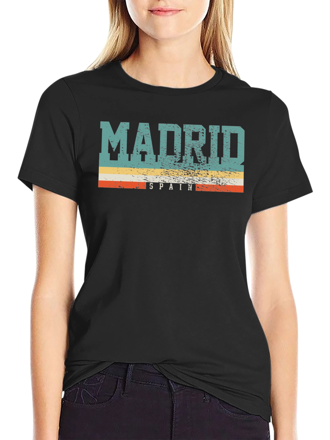 Madrid Spain T-Shirt Vintage Design Mens Black Tee