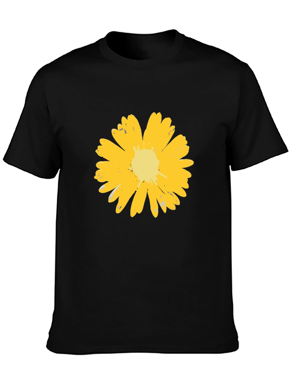 Mens Black T-Shirt with Yellow Flower Graphic