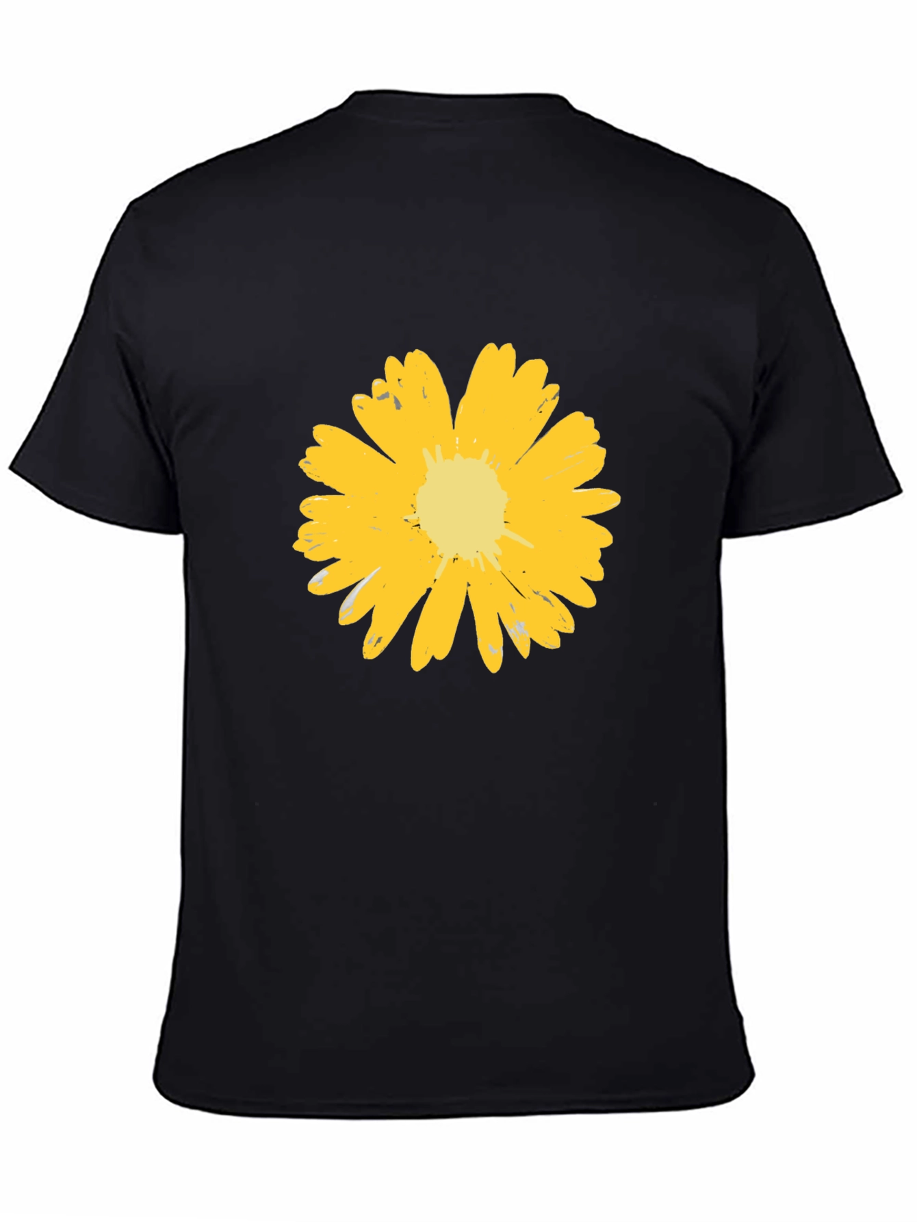 Mens Black T-Shirt with Yellow Flower Graphic