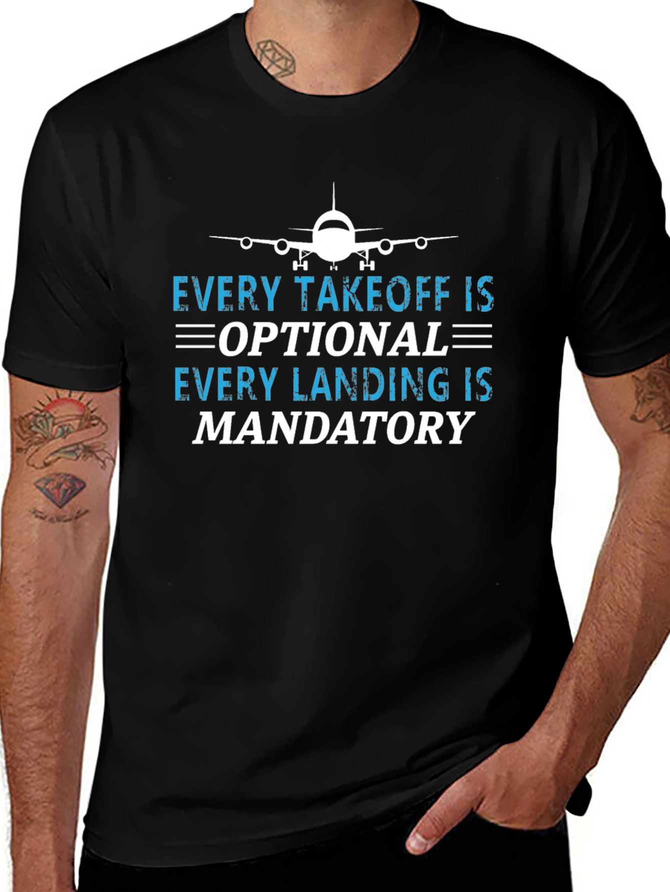 Pilot Humor Tee: Takeoff Optional Landing Mandatory T-Shirt