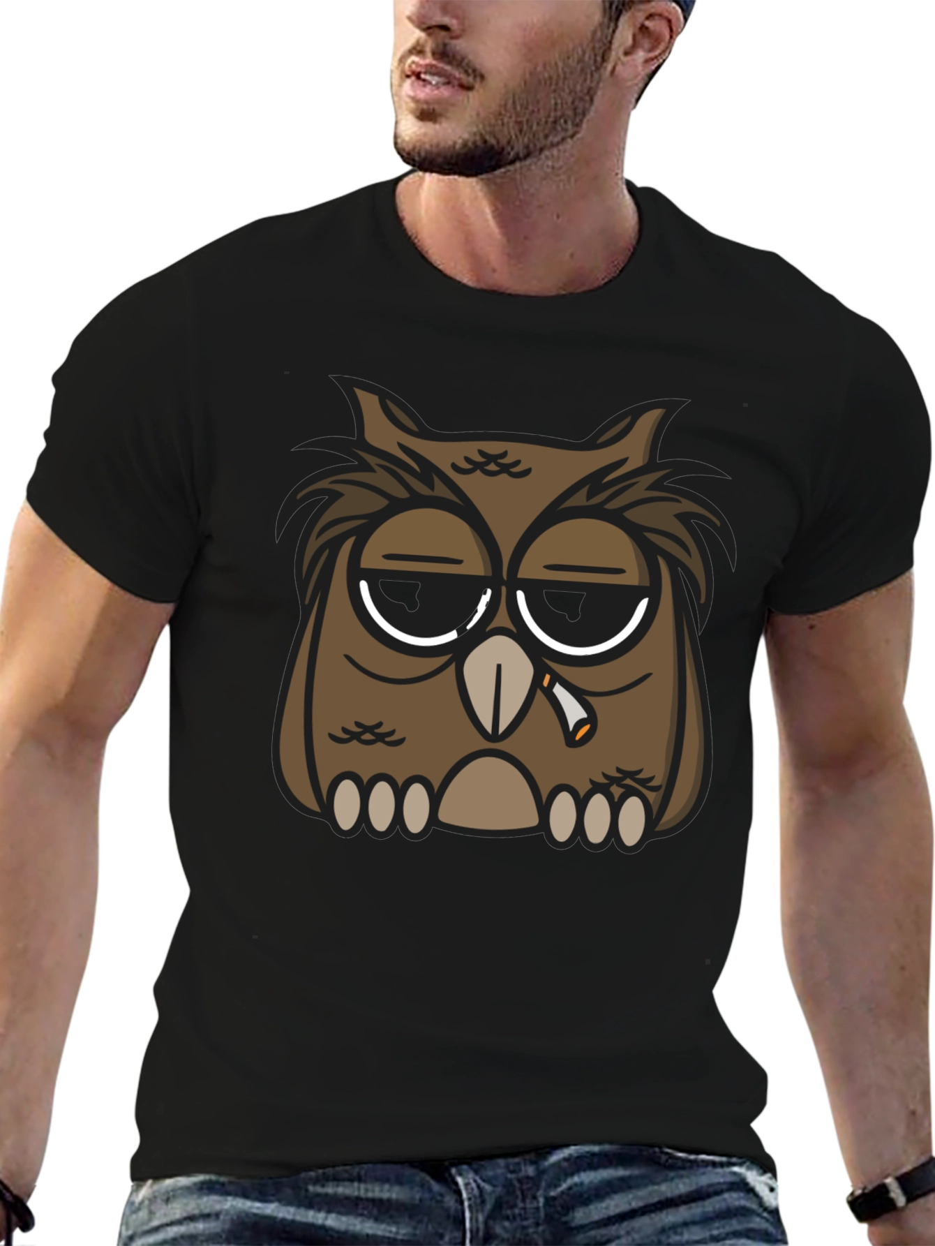 Cool Owl Smoker Graphic Tee - Black T-Shirt