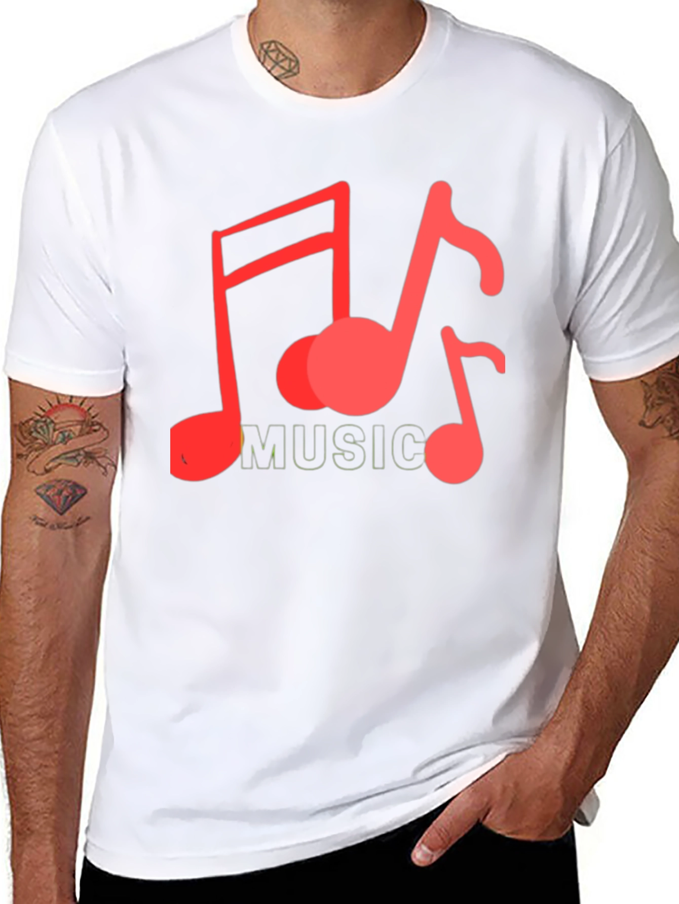 Musical Notes Graphic Tee - Black Cotton Casual
