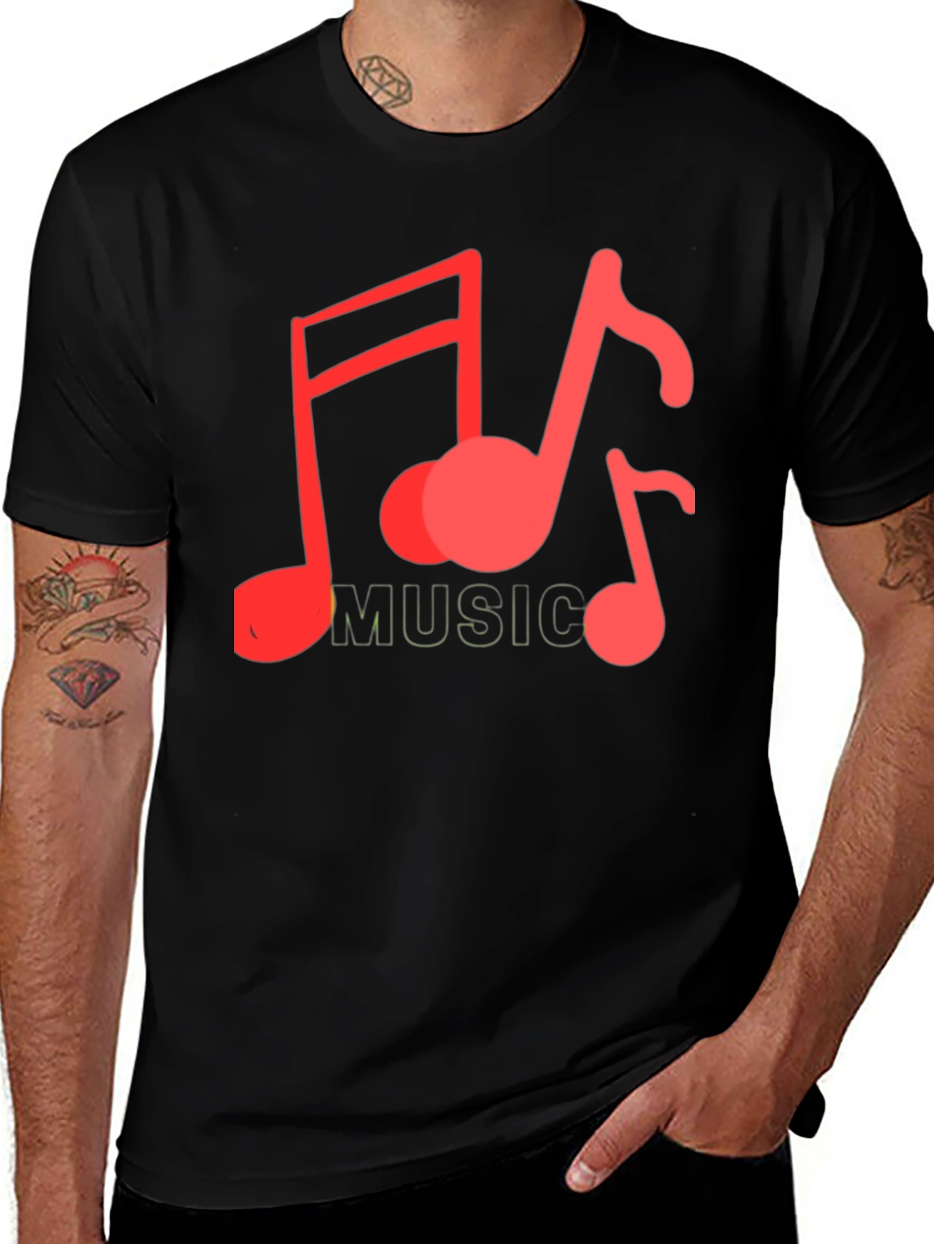 Musical Notes Graphic Tee - Black Cotton Casual