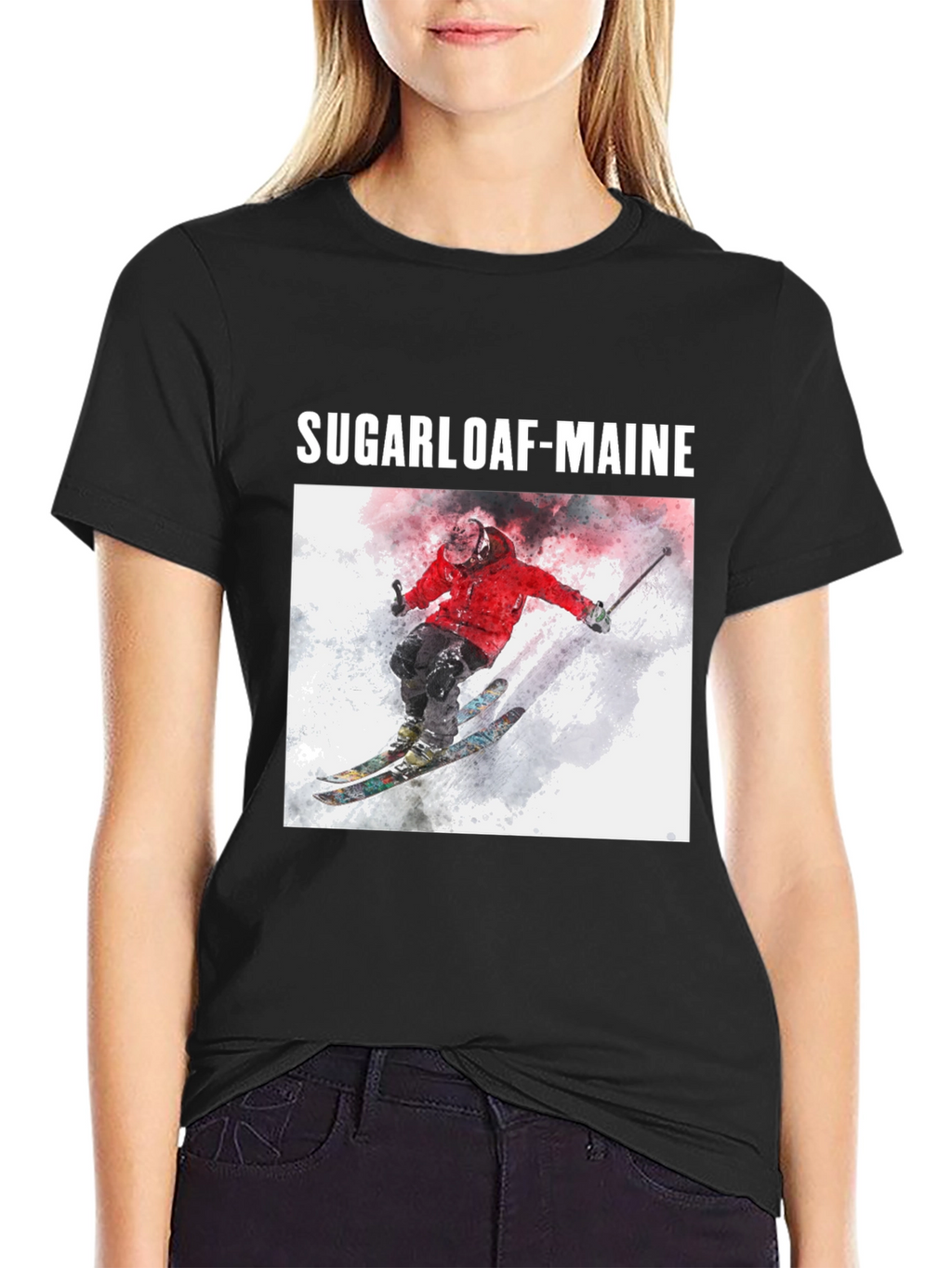 Sugarloaf Maine Skiing T-Shirt - Black