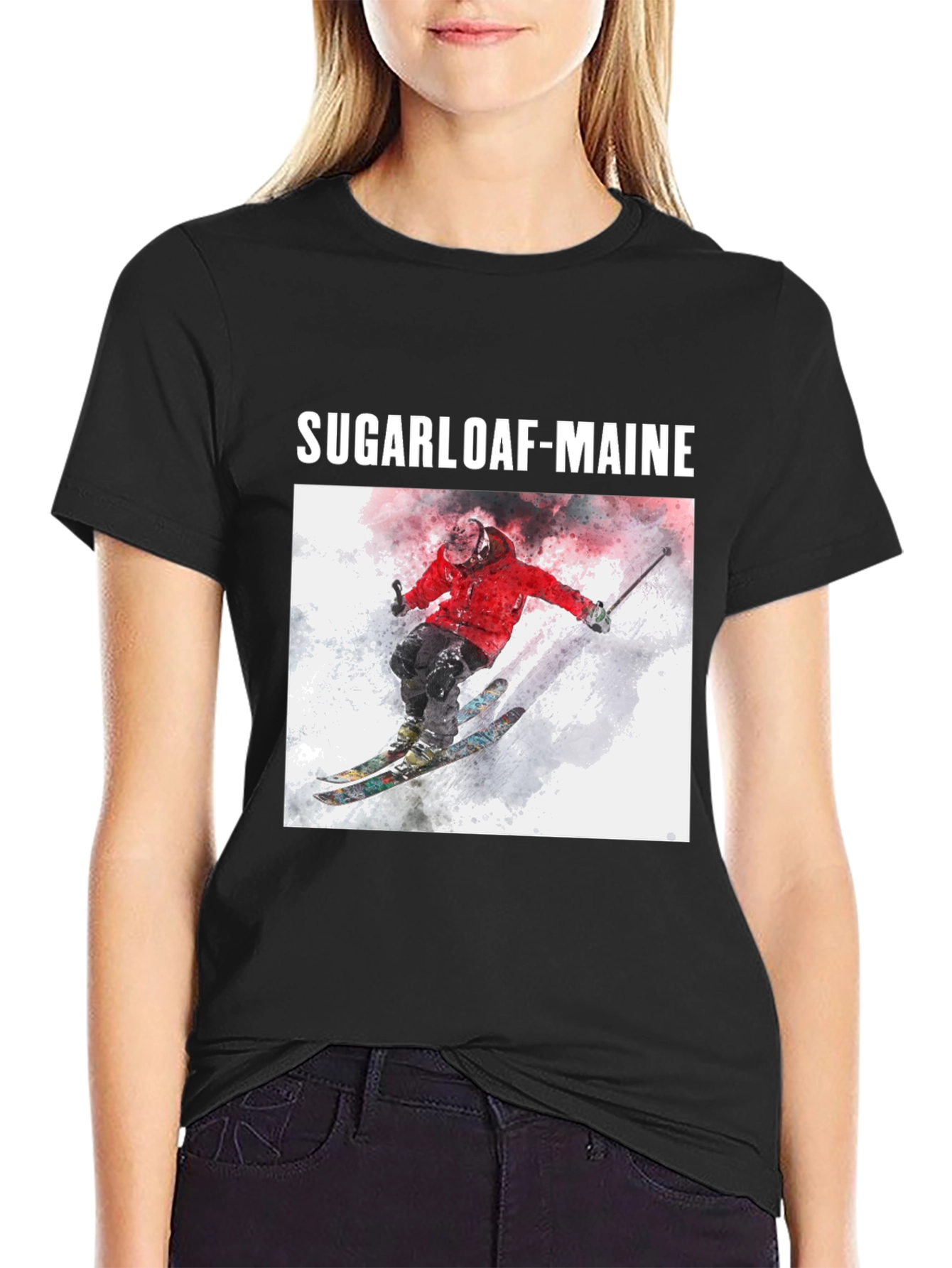 Sugarloaf Maine Skiing T-Shirt - Black