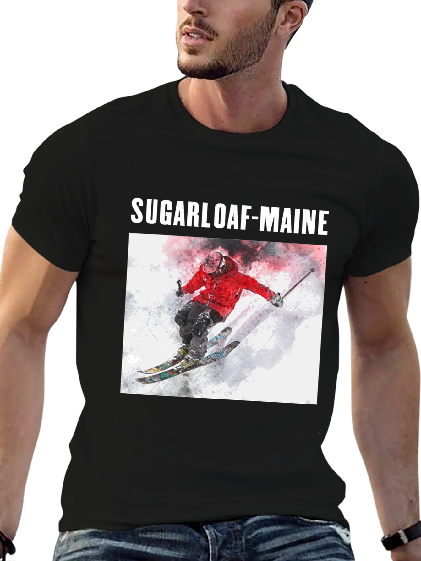 Sugarloaf Maine Skiing T-Shirt - Black