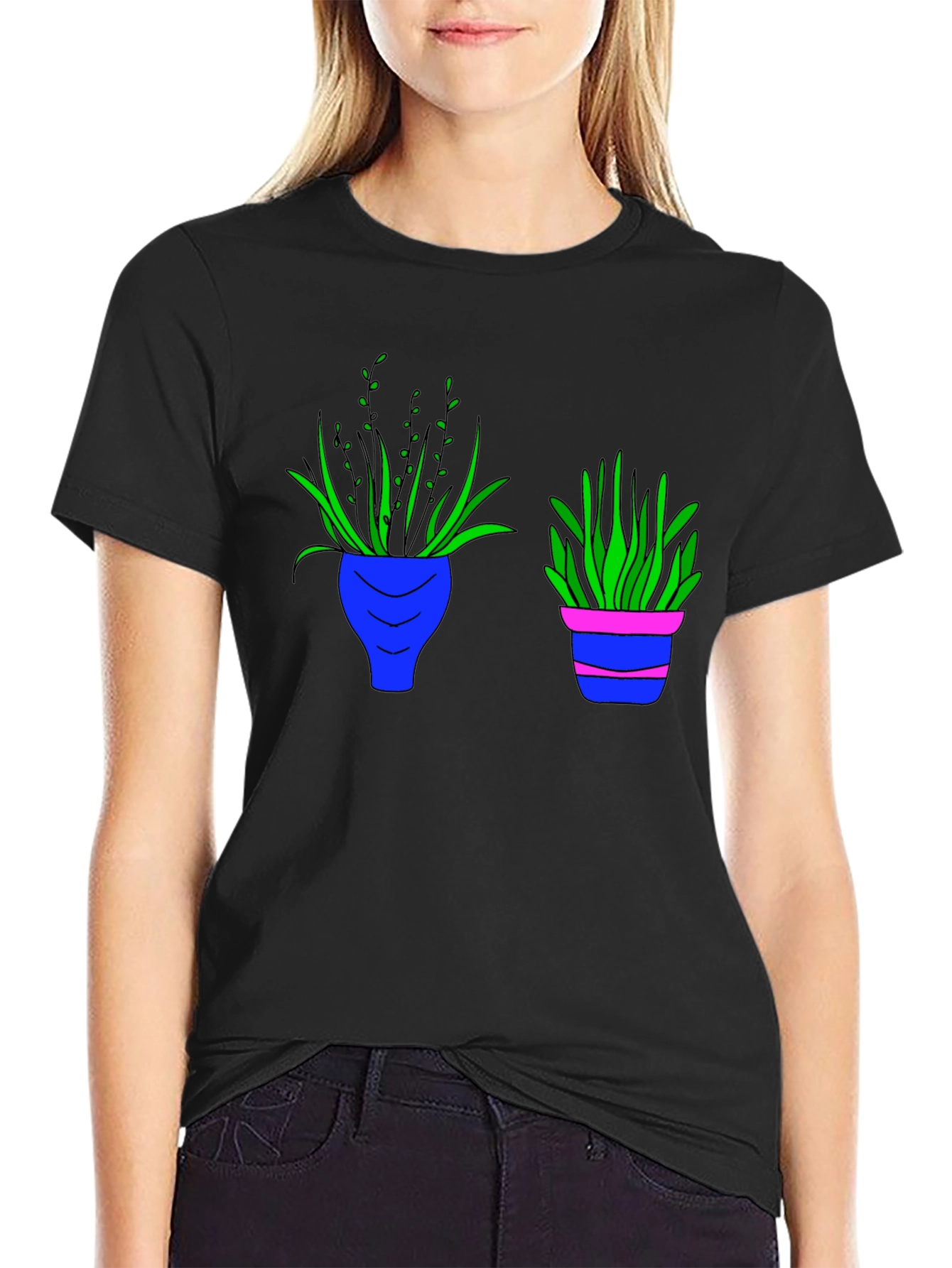 Black Tee with Plant Pot Graphic