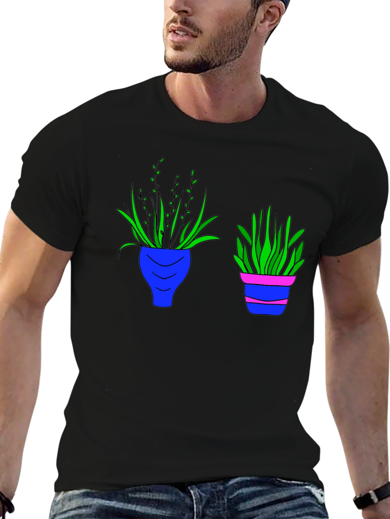 Black Tee with Plant Pot Graphic