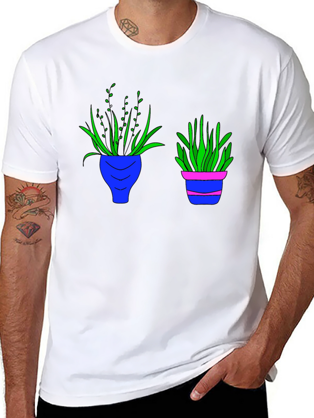 Black Tee with Plant Pot Graphic