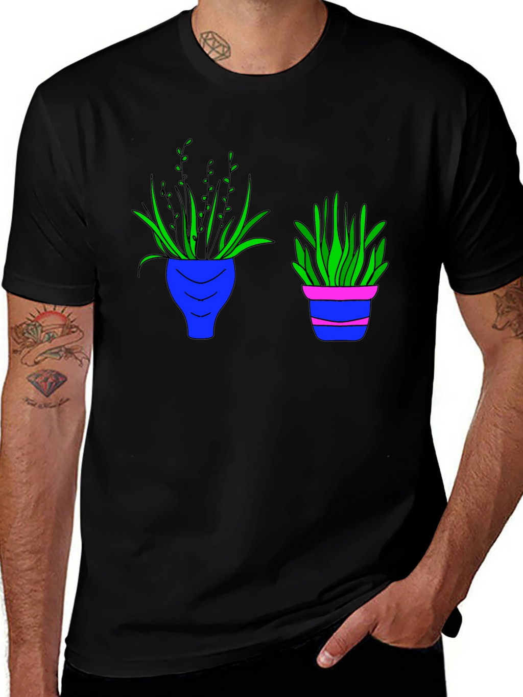Black Tee with Plant Pot Graphic