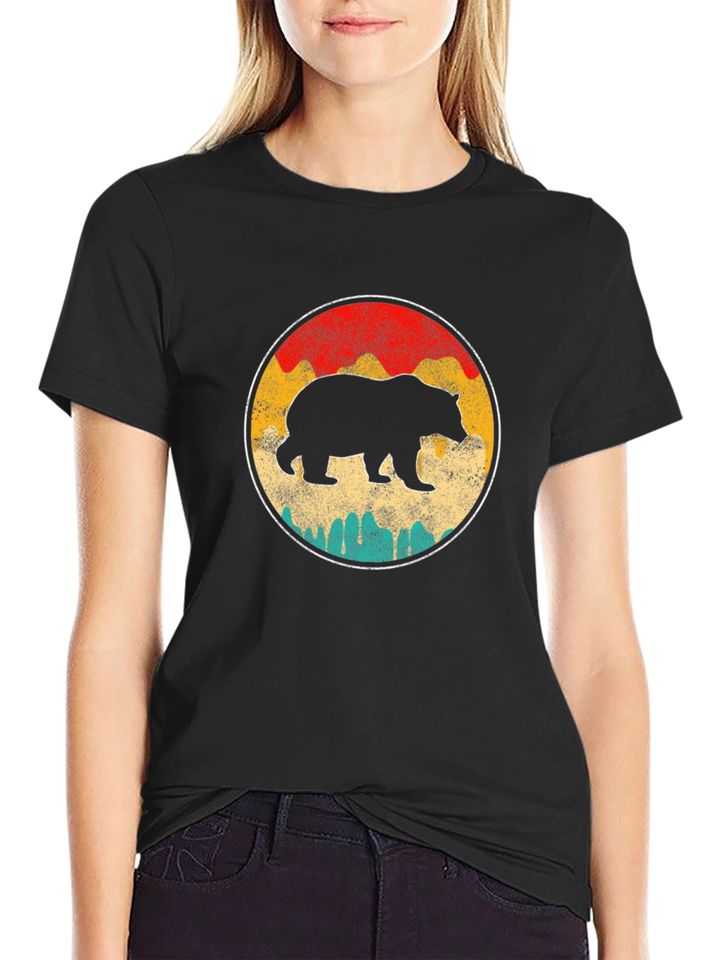 Retro Bear Graphic T-Shirt - Black