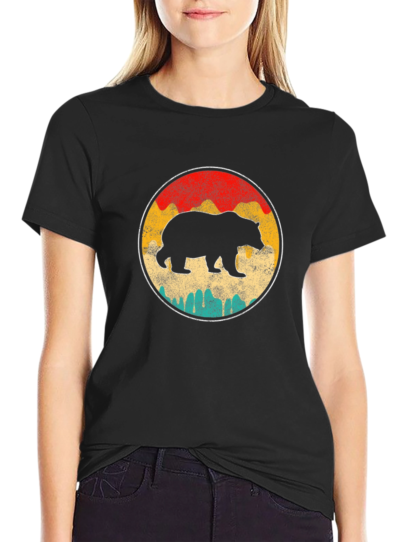 Retro Bear Graphic T-Shirt - Black