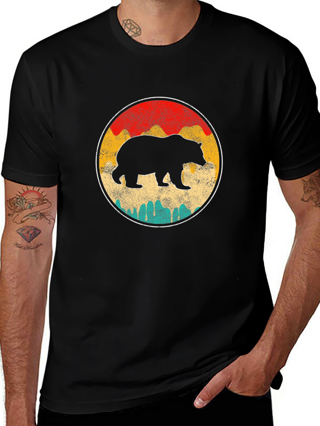 Retro Bear Graphic T-Shirt - Black
