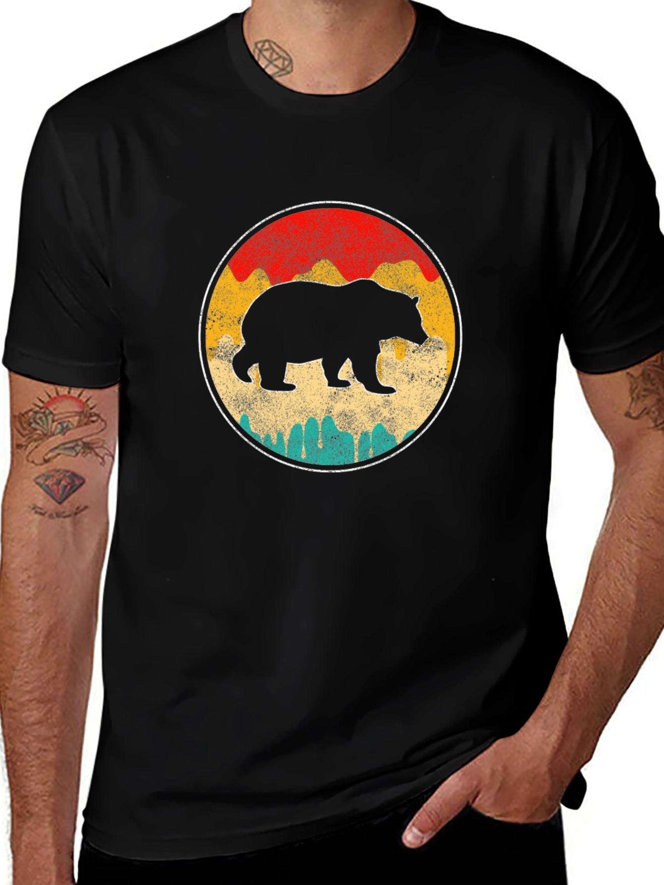 Retro Bear Graphic T-Shirt - Black