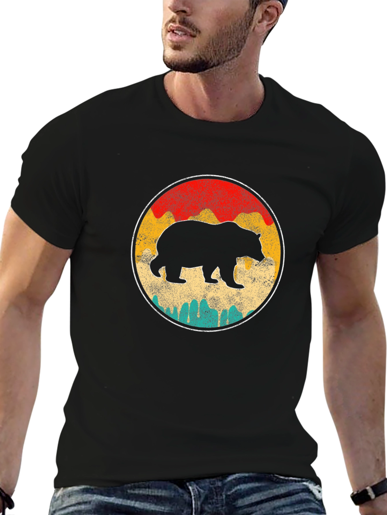 Retro Bear Graphic T-Shirt - Black