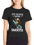 Its Sloth Surfing Smooth Black T-Shirt
