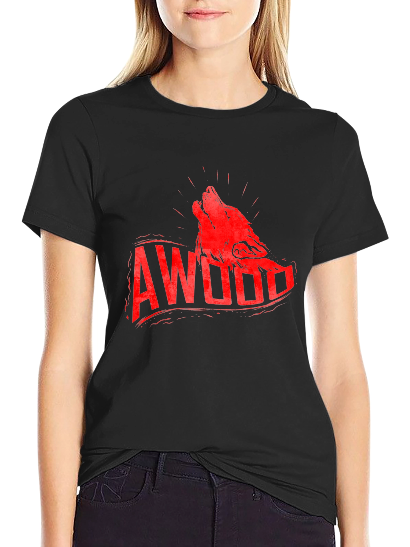 AWooo Wolf Graphic Print Tee - Black