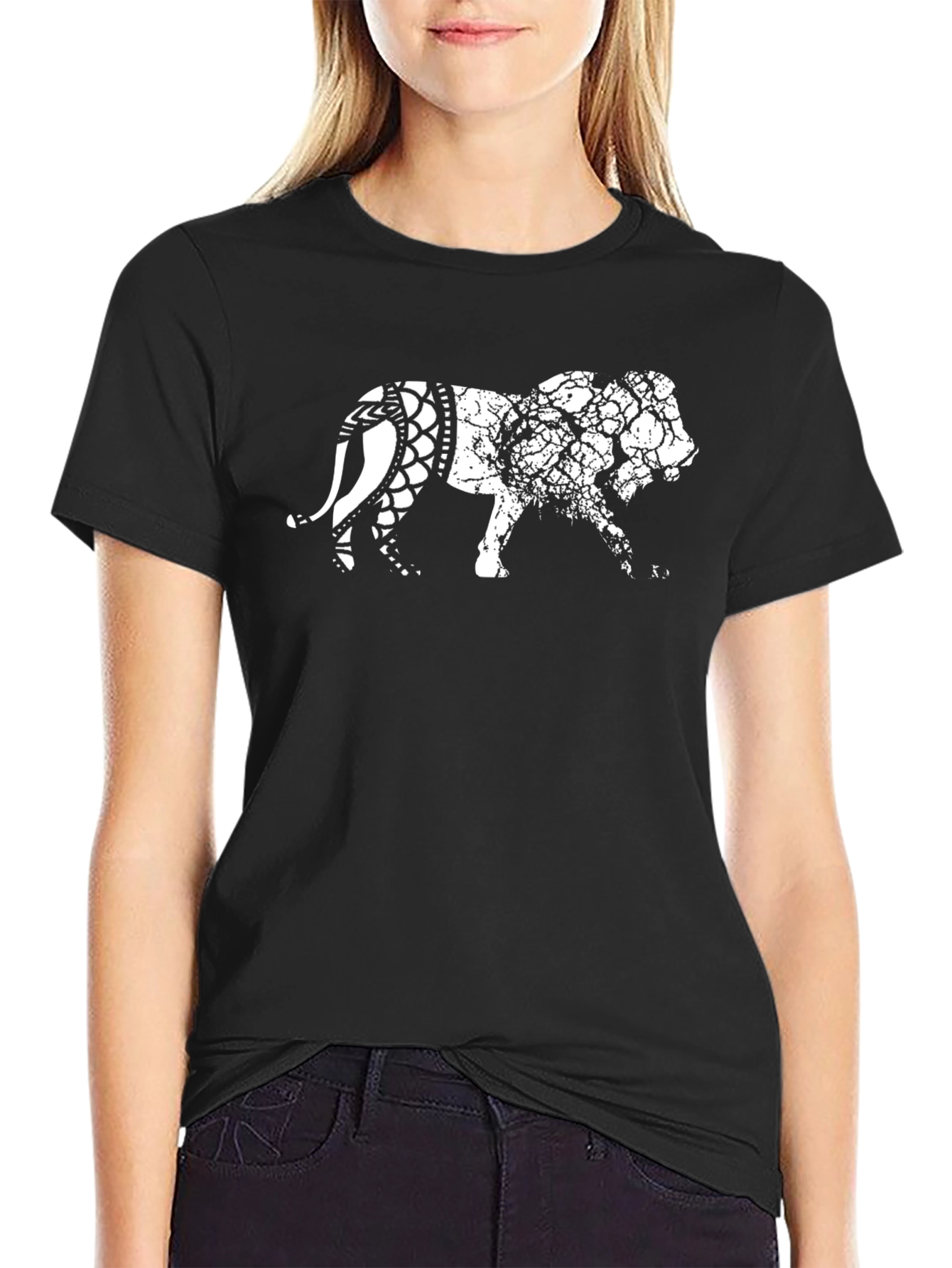 Mens Black T-Shirt with Graphic Elephant Print