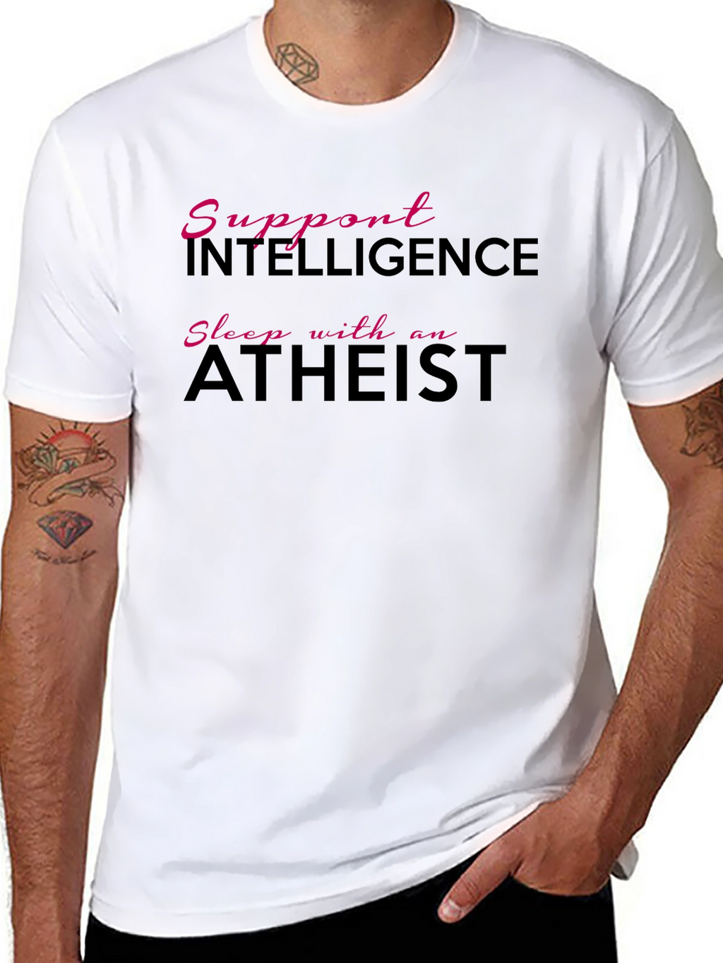 Support Intelligence Sleep With an Atheist Black T-Shirt
