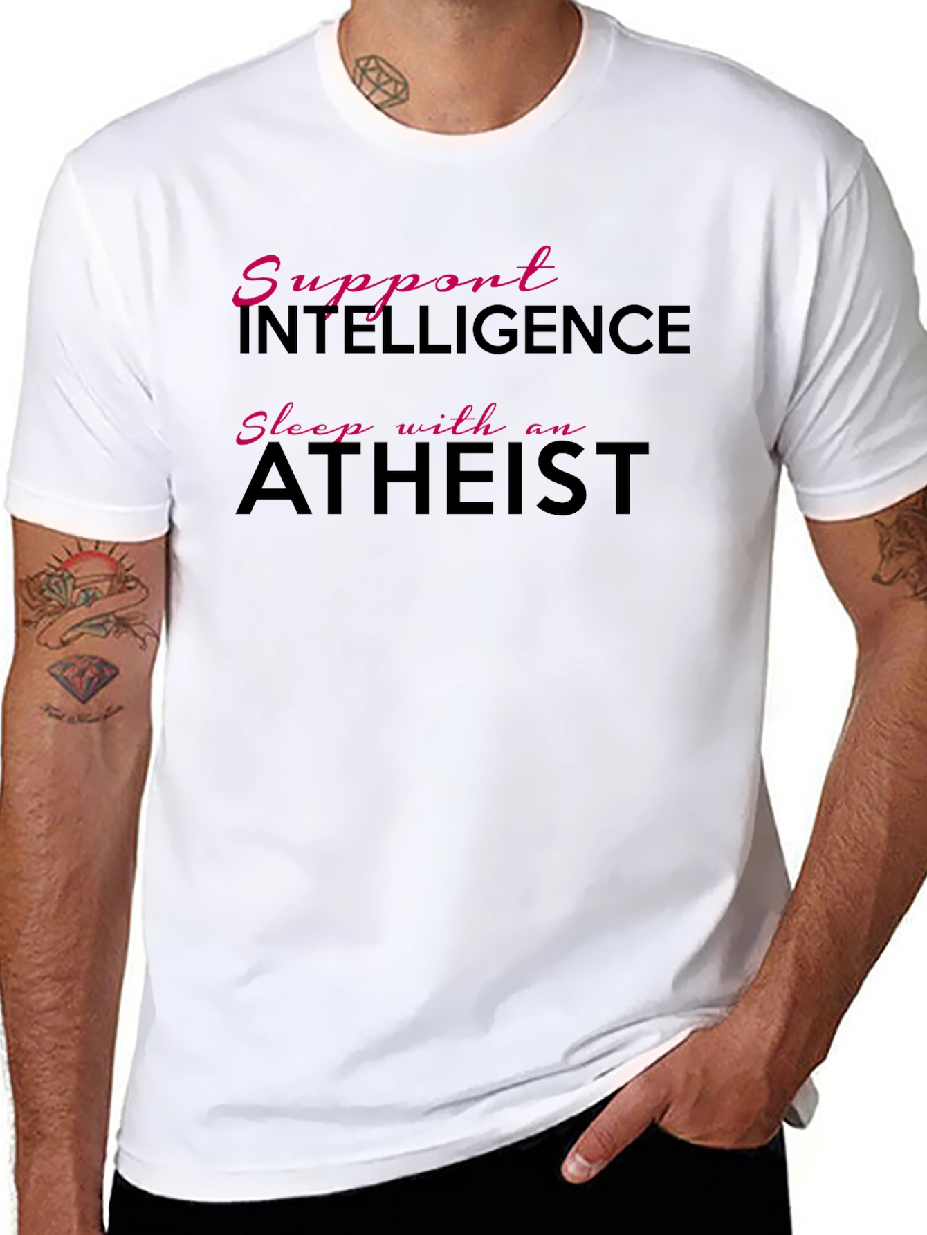 Support Intelligence Sleep With an Atheist Black T-Shirt