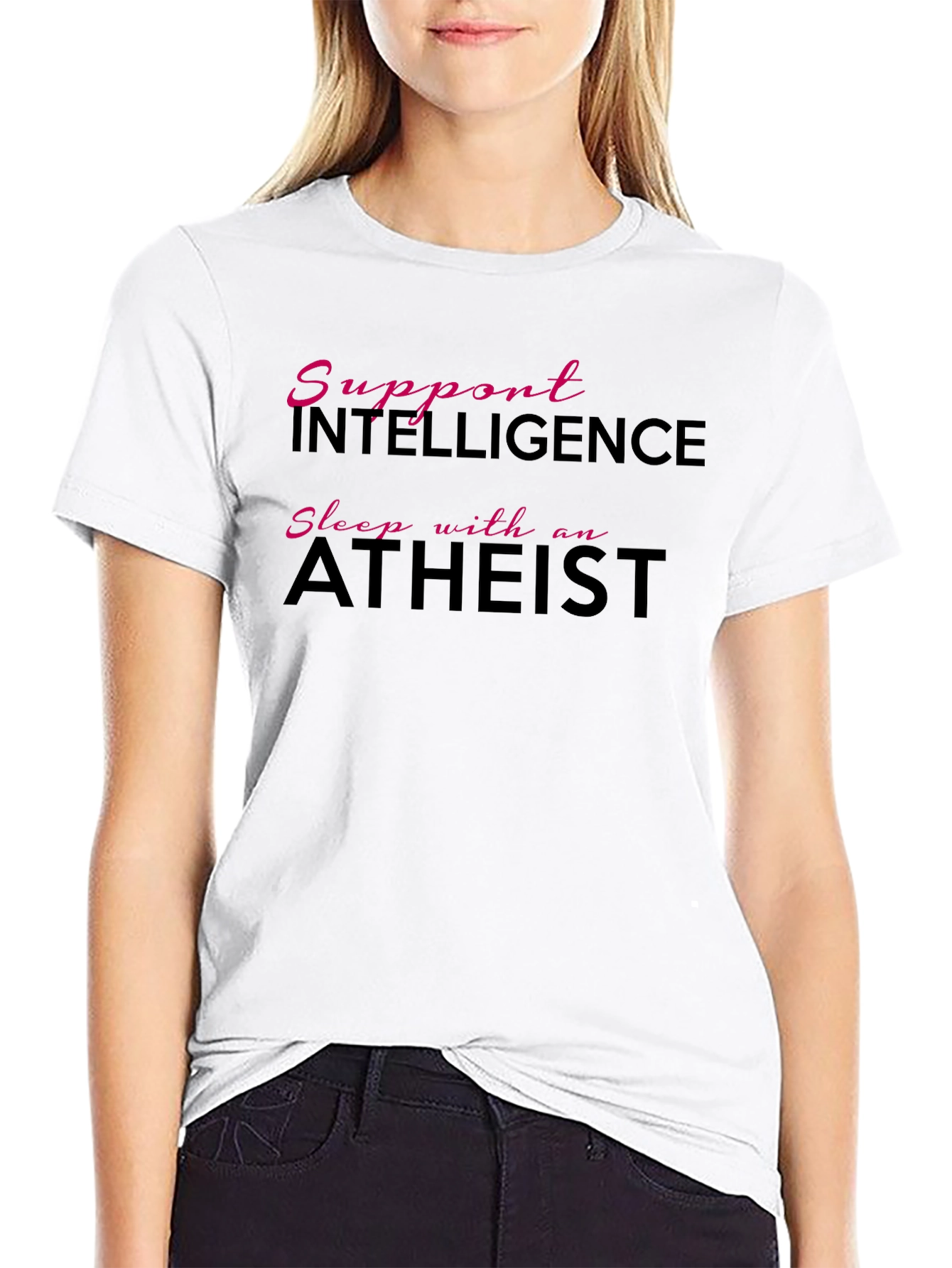 Support Intelligence Sleep With an Atheist Black T-Shirt