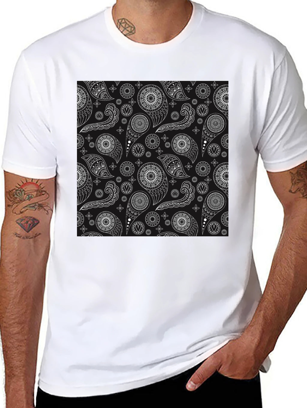 Black Paisley Pattern T-Shirt - Stylish and Unique