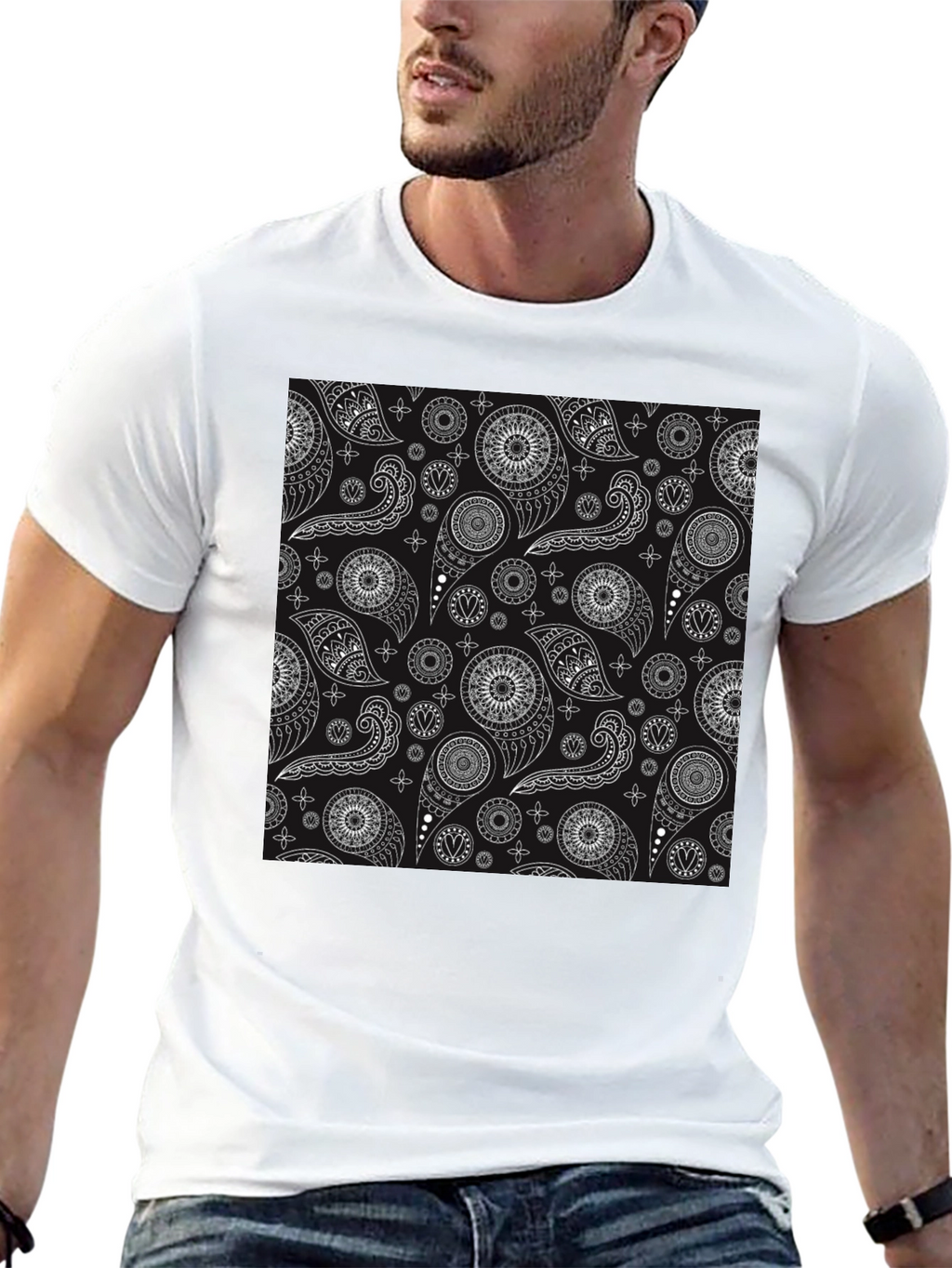Black Paisley Pattern T-Shirt - Stylish and Unique