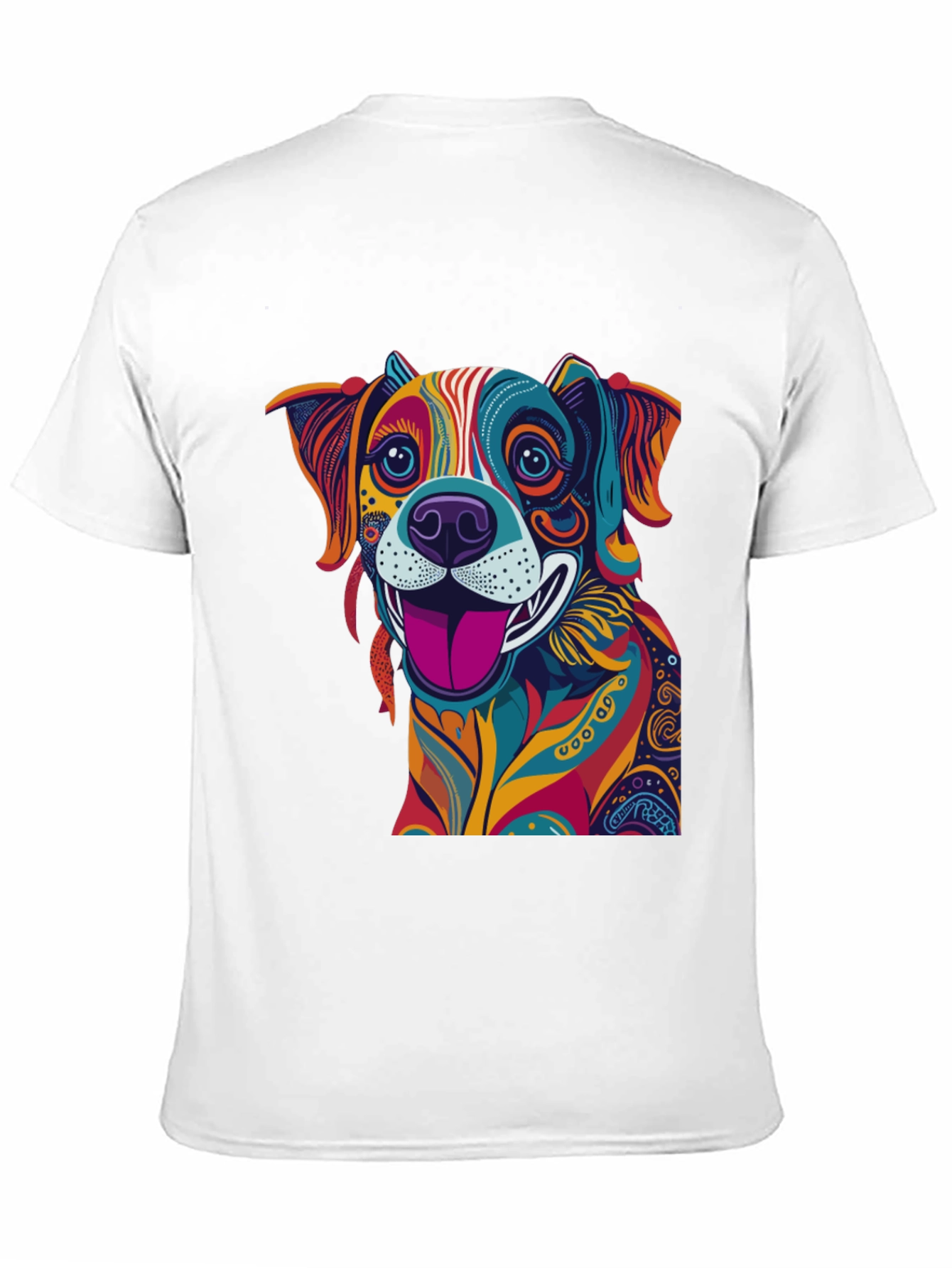 Colorful Dog Graphic Black T-Shirt