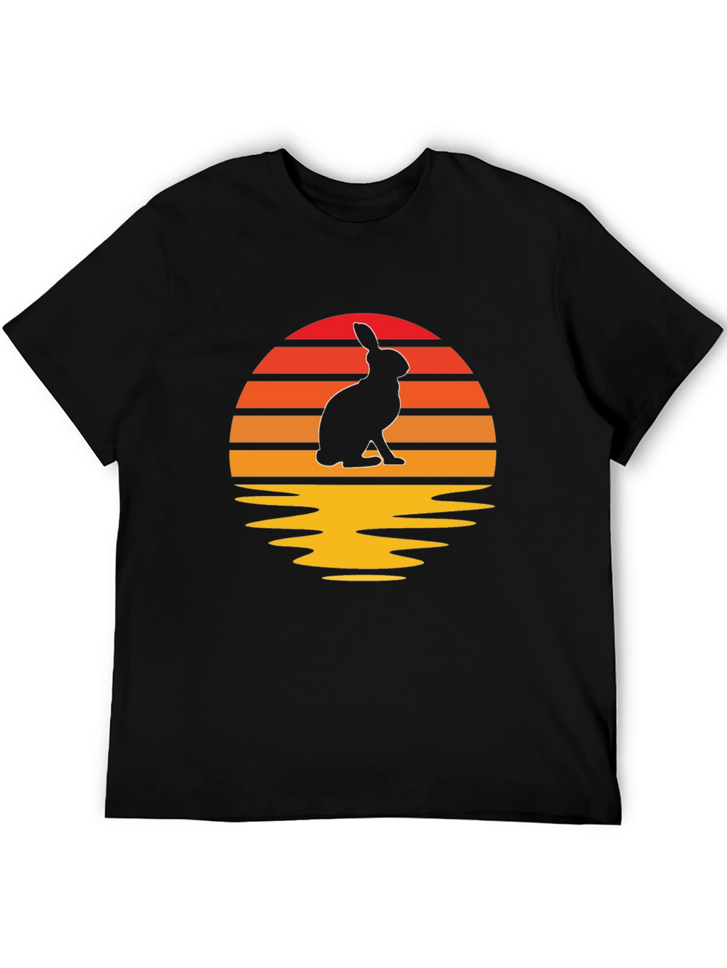 Sunset Rabbit Graphic Tee - Black Cotton Blend T-Shirt