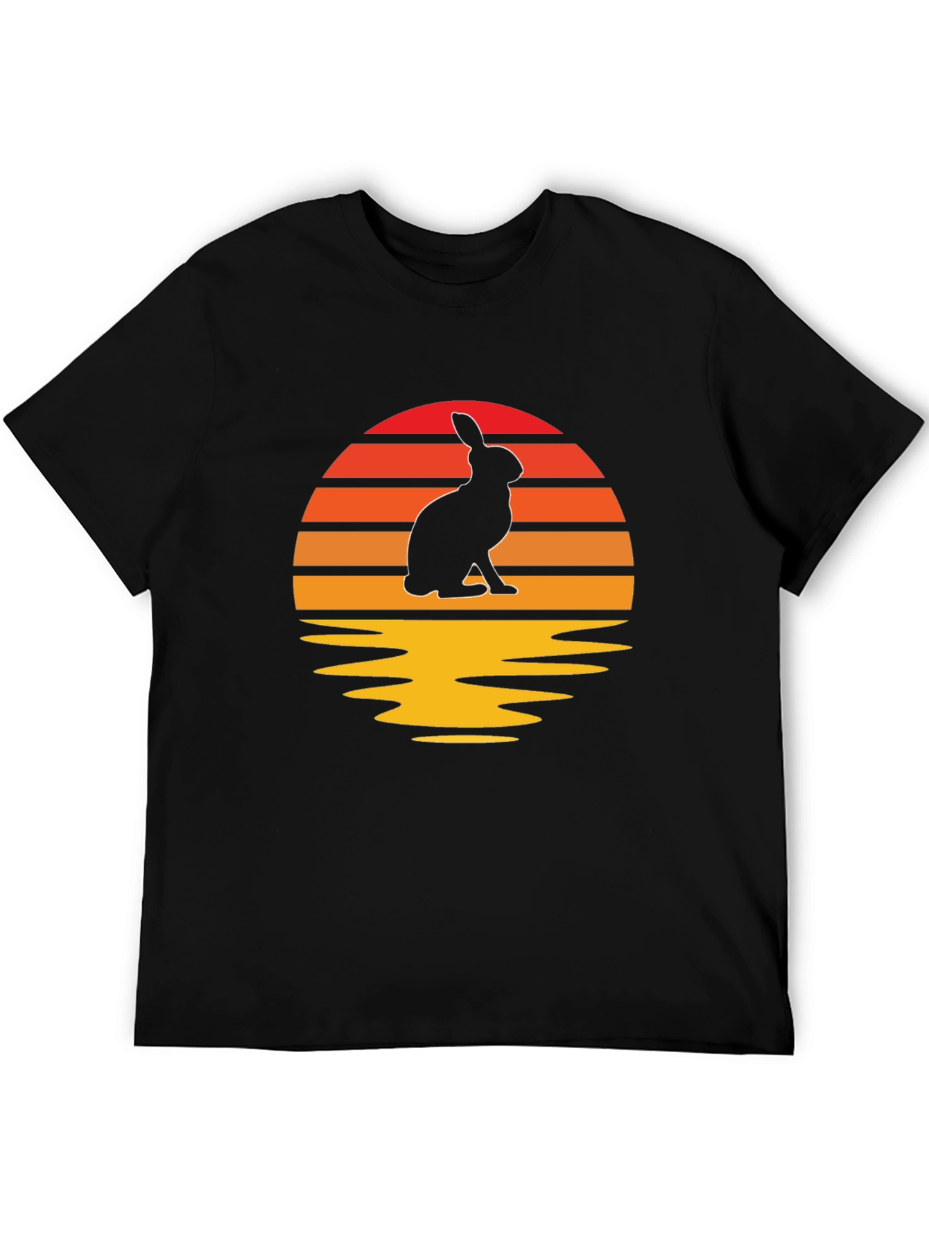 Sunset Rabbit Graphic Tee - Black Cotton Blend T-Shirt